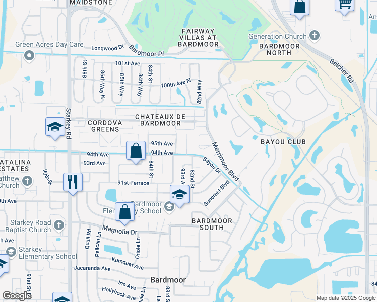 map of restaurants, bars, coffee shops, grocery stores, and more near 9403 Lynn Lane in Seminole