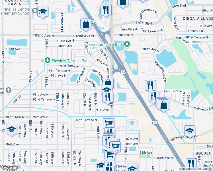 map of restaurants, bars, coffee shops, grocery stores, and more near 4954 95th Avenue in Pinellas Park