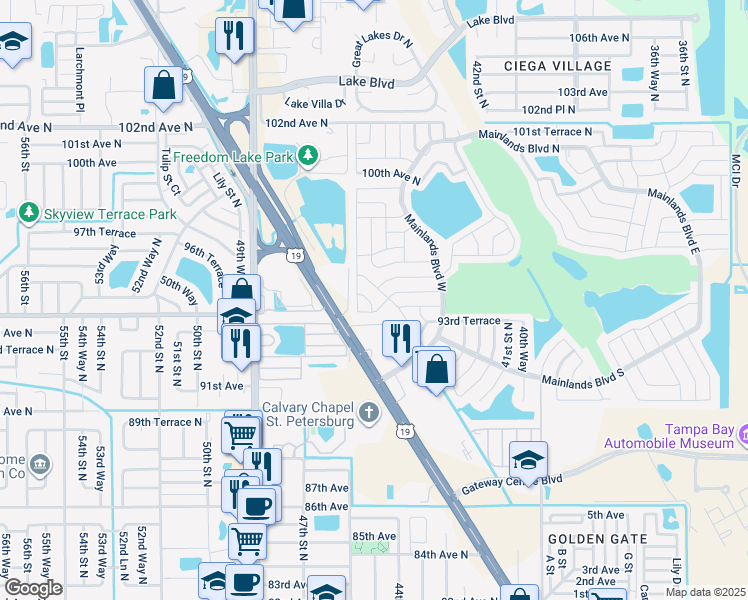 map of restaurants, bars, coffee shops, grocery stores, and more near 9465 45th Place in Pinellas Park