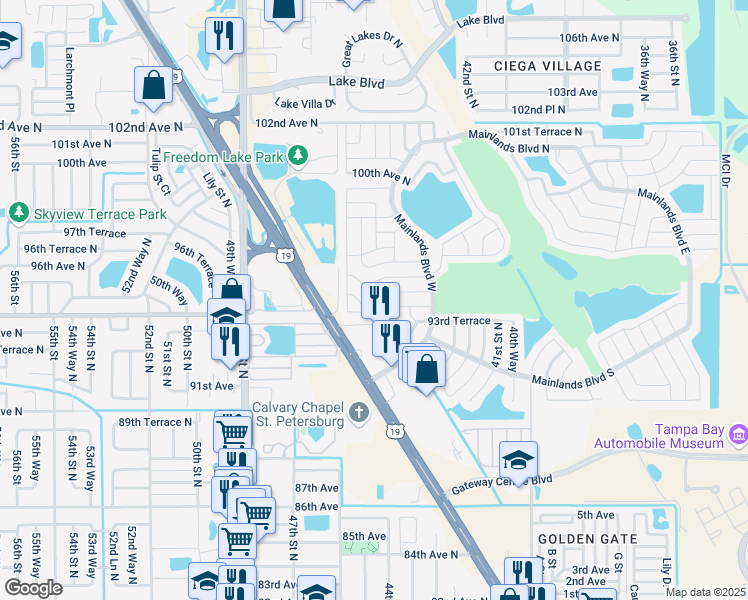 map of restaurants, bars, coffee shops, grocery stores, and more near 9465 45th Place in Pinellas Park