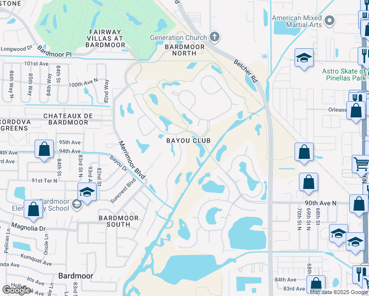 map of restaurants, bars, coffee shops, grocery stores, and more near 9433 Silverthorn Road in Seminole