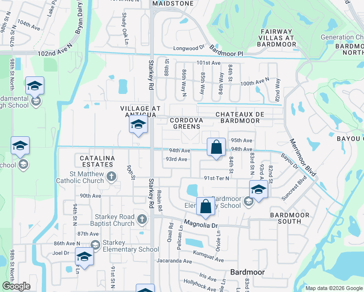 map of restaurants, bars, coffee shops, grocery stores, and more near 1708 Cordova Greens in Seminole