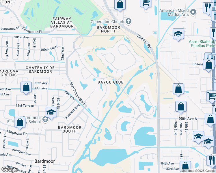 map of restaurants, bars, coffee shops, grocery stores, and more near 9433 Silverthorn Road in Seminole