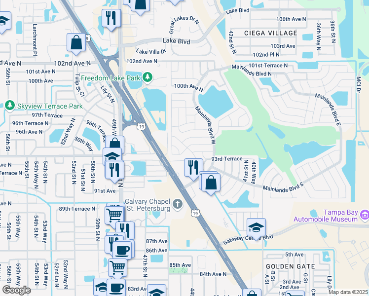 map of restaurants, bars, coffee shops, grocery stores, and more near 9465 45th Place in Pinellas Park