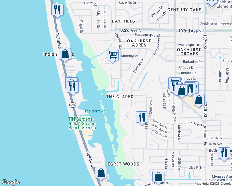 map of restaurants, bars, coffee shops, grocery stores, and more near 14609 Loridawn Drive in Seminole