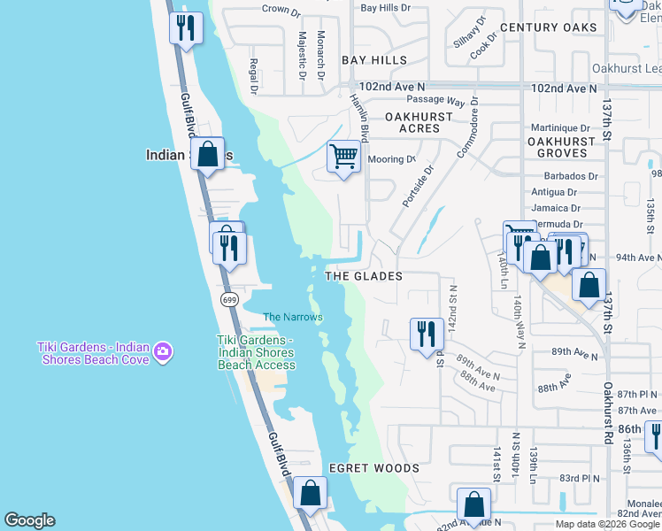 map of restaurants, bars, coffee shops, grocery stores, and more near 14630 Loridawn Dr in Seminole