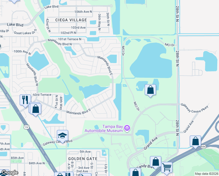 map of restaurants, bars, coffee shops, grocery stores, and more near 3425 93rd Avenue North in Pinellas Park
