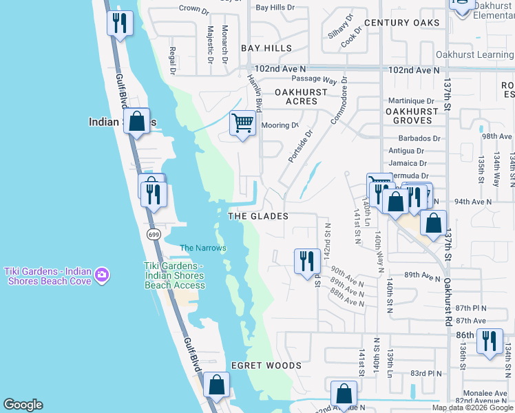 map of restaurants, bars, coffee shops, grocery stores, and more near 9342 Tradewinds Avenue in Seminole