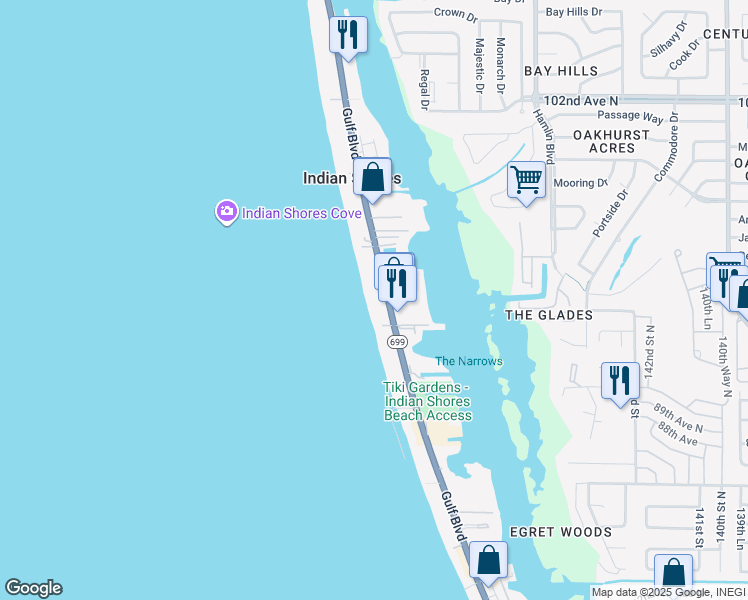 map of restaurants, bars, coffee shops, grocery stores, and more near 19714 Gulf Blvd in Indian Shores