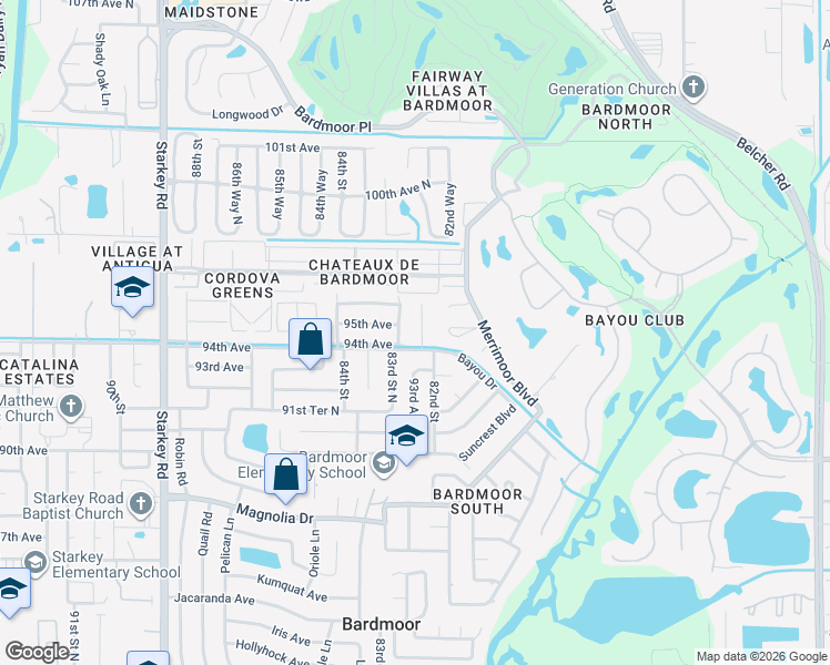 map of restaurants, bars, coffee shops, grocery stores, and more near 9434 Lynn Lane in Seminole