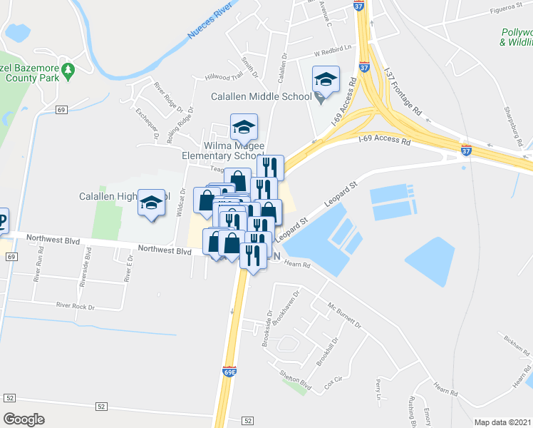 map of restaurants, bars, coffee shops, grocery stores, and more near 4120 U.S. 77 in Corpus Christi