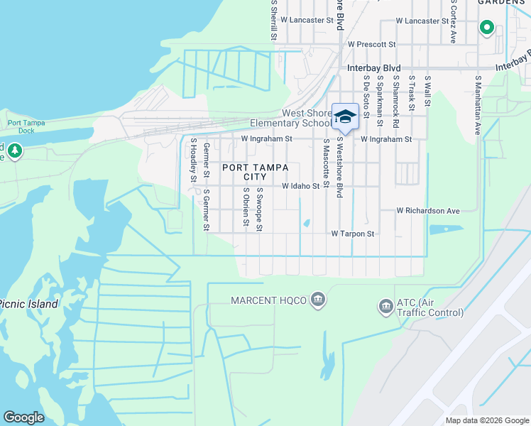 map of restaurants, bars, coffee shops, grocery stores, and more near 7504 South Swoope Street in Tampa