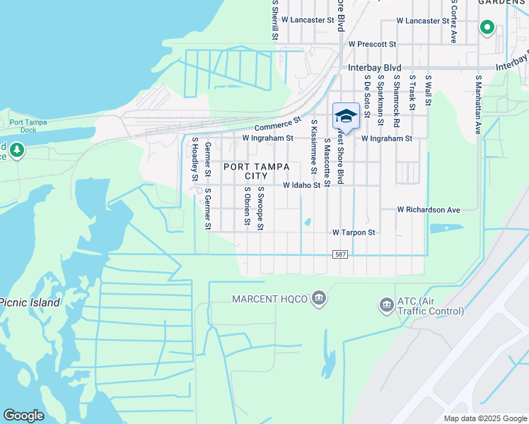 map of restaurants, bars, coffee shops, grocery stores, and more near 7504 South Swoope Street in Tampa
