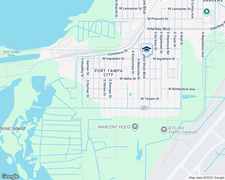 map of restaurants, bars, coffee shops, grocery stores, and more near 7504 South Swoope Street in Tampa