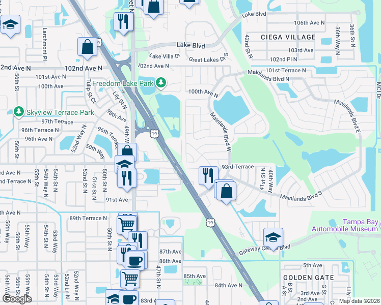 map of restaurants, bars, coffee shops, grocery stores, and more near 9481 45th Place in Pinellas Park