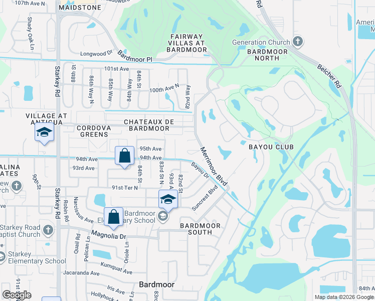 map of restaurants, bars, coffee shops, grocery stores, and more near 9403 Lynn Lane in Seminole