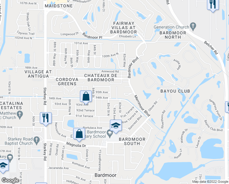 map of restaurants, bars, coffee shops, grocery stores, and more near 9466 Lynn Lane in Seminole