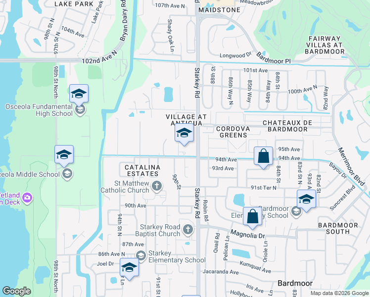map of restaurants, bars, coffee shops, grocery stores, and more near 9397 90th Street in Seminole