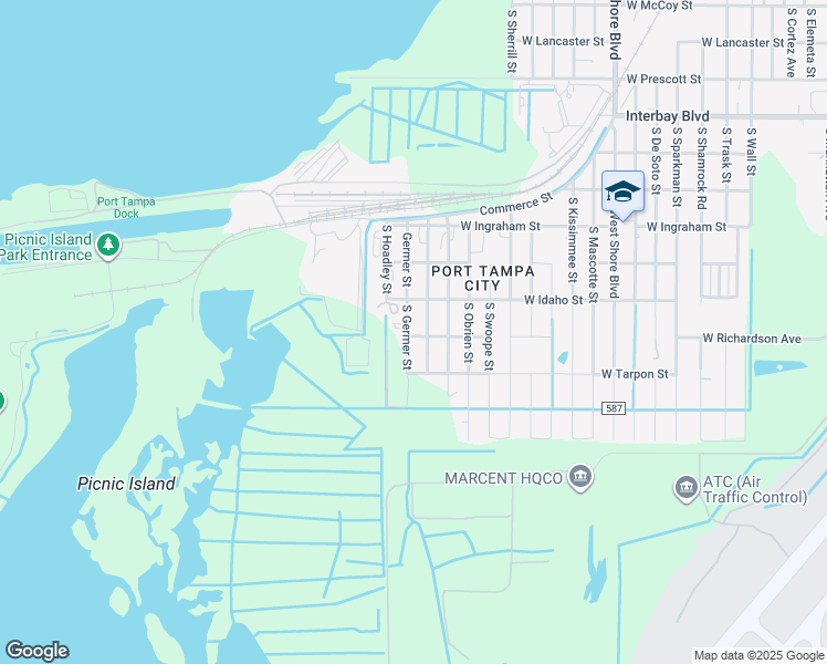 map of restaurants, bars, coffee shops, grocery stores, and more near 7416 South Germer Street in Tampa