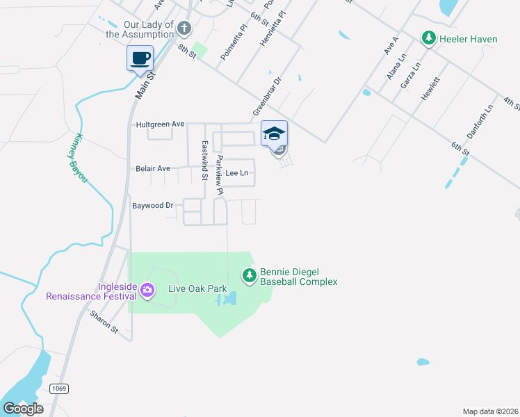 map of restaurants, bars, coffee shops, grocery stores, and more near 2145 Ridgewood Circle in Ingleside