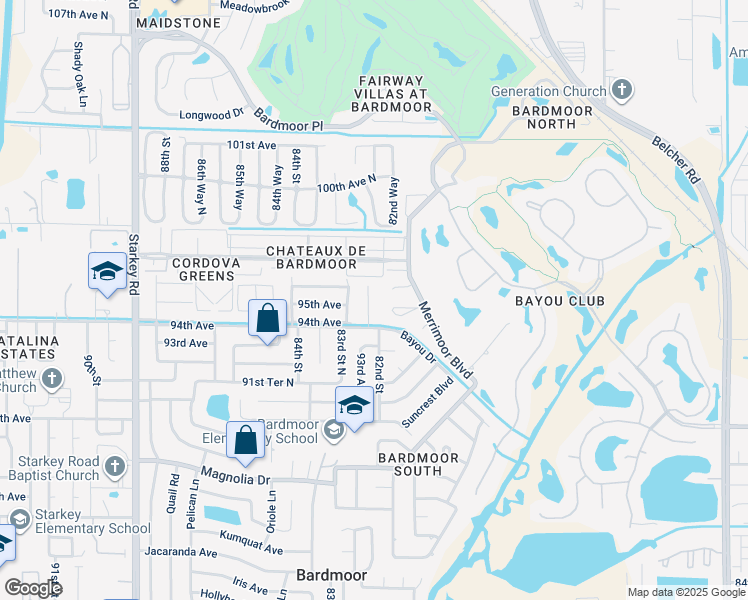map of restaurants, bars, coffee shops, grocery stores, and more near 9403 Lynn Lane in Seminole