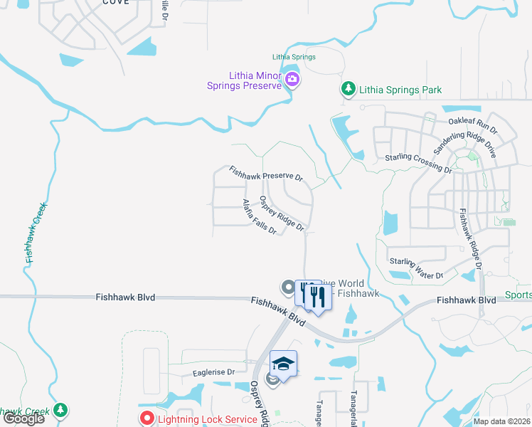 map of restaurants, bars, coffee shops, grocery stores, and more near 5309 Alafia Falls Drive in Lithia