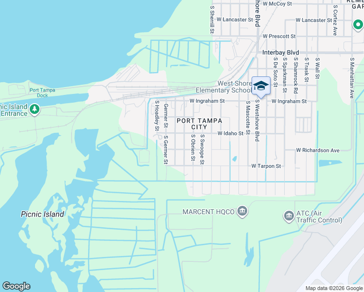 map of restaurants, bars, coffee shops, grocery stores, and more near 7505 South Obrien Street in Tampa