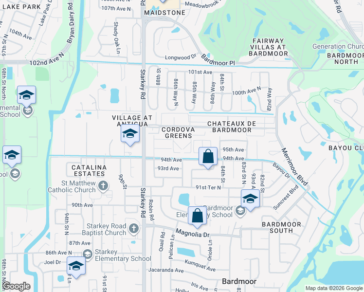 map of restaurants, bars, coffee shops, grocery stores, and more near 1708 Cordova Greens in Seminole