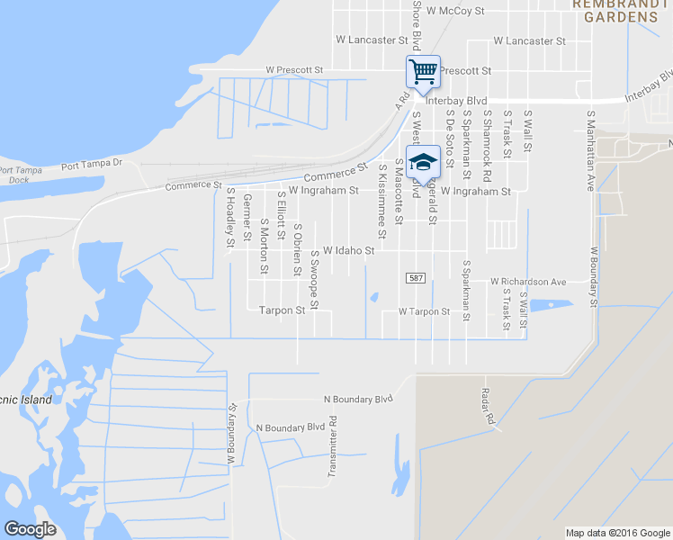 map of restaurants, bars, coffee shops, grocery stores, and more near 7402 South Swoope Street in Tampa