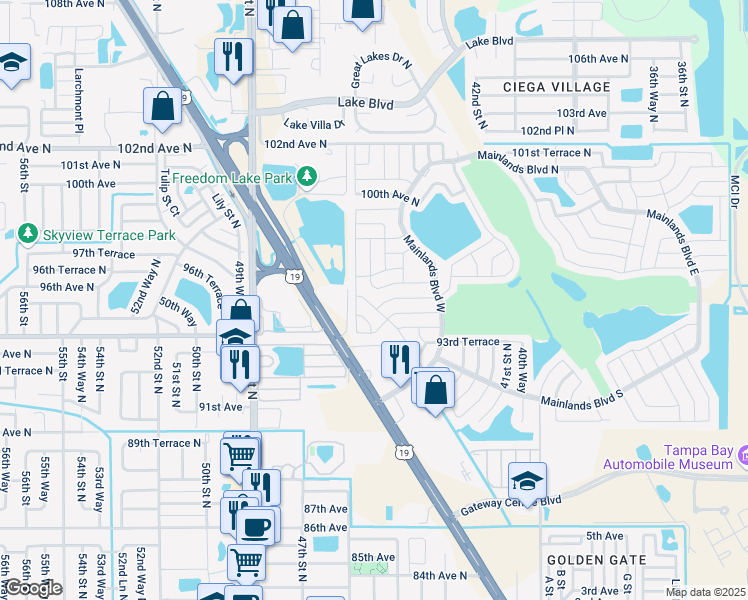 map of restaurants, bars, coffee shops, grocery stores, and more near 4480 96th Terrace North in Pinellas Park