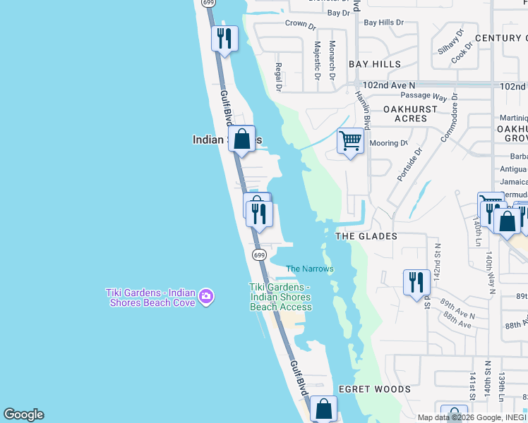 map of restaurants, bars, coffee shops, grocery stores, and more near 19725 Gulf Boulevard in Indian Shores
