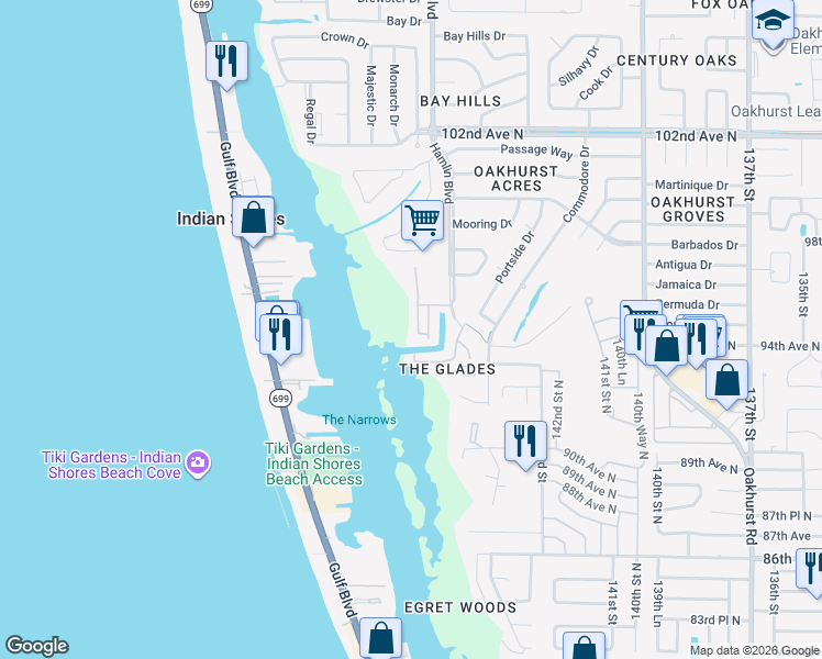 map of restaurants, bars, coffee shops, grocery stores, and more near 9482 Tara Cay Court in Seminole