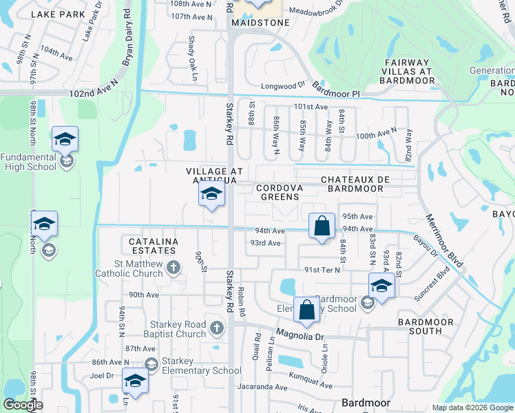 map of restaurants, bars, coffee shops, grocery stores, and more near 8817 95th Terrace in Seminole