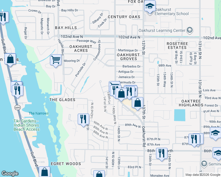 map of restaurants, bars, coffee shops, grocery stores, and more near 14023 94th Place in Seminole