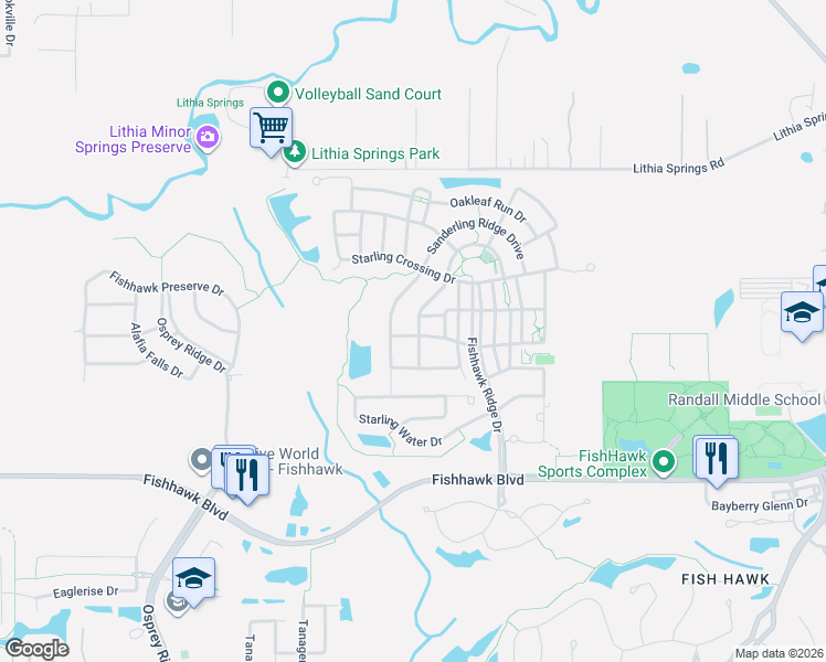 map of restaurants, bars, coffee shops, grocery stores, and more near 5328 Sage Crest Drive in Lithia