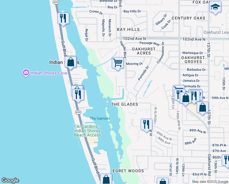 map of restaurants, bars, coffee shops, grocery stores, and more near 9482 Tara Cay Court in Seminole