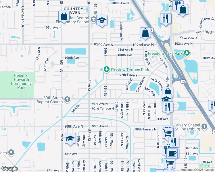 map of restaurants, bars, coffee shops, grocery stores, and more near 5582 96th Avenue in Pinellas Park