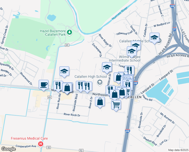 map of restaurants, bars, coffee shops, grocery stores, and more near 4205 Wildcat Drive in Corpus Christi