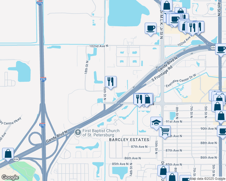 map of restaurants, bars, coffee shops, grocery stores, and more near 9418 International Court North in St. Petersburg