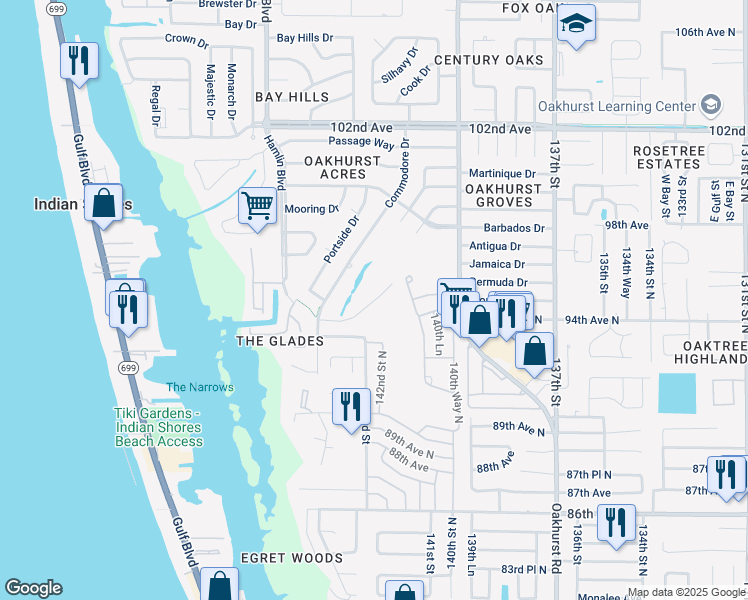map of restaurants, bars, coffee shops, grocery stores, and more near 9450 Harbor Greens Way in Seminole