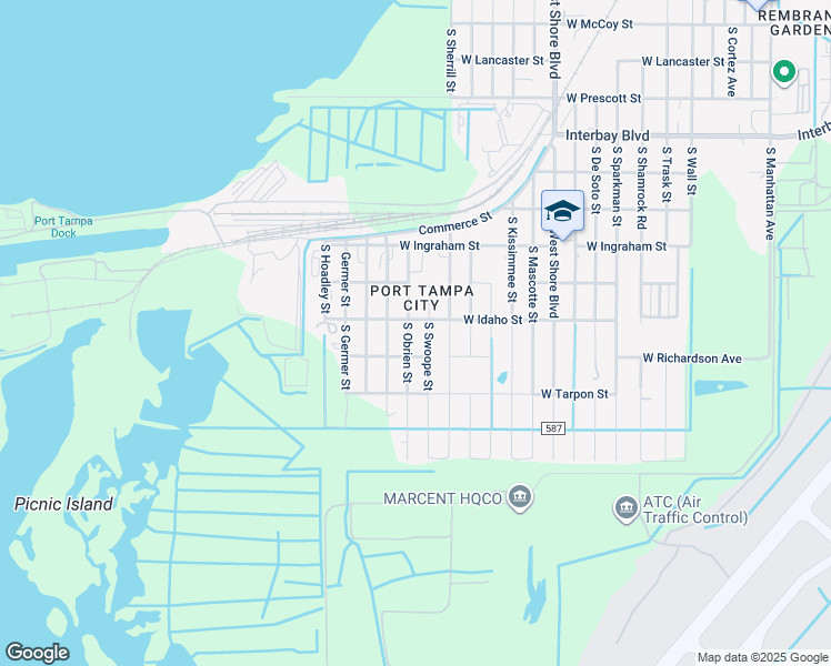 map of restaurants, bars, coffee shops, grocery stores, and more near 7406 South Obrien Street in Tampa