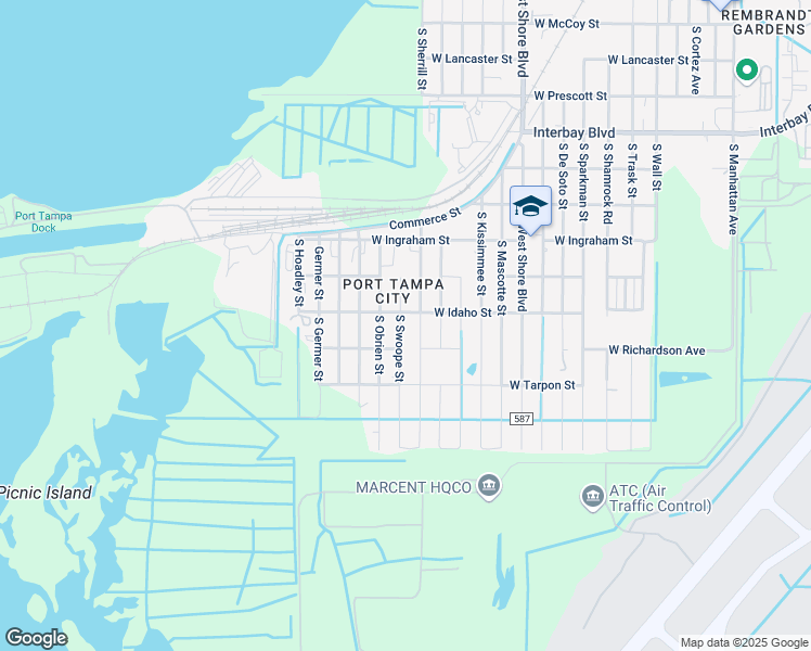map of restaurants, bars, coffee shops, grocery stores, and more near 7402 South Swoope Street in Tampa