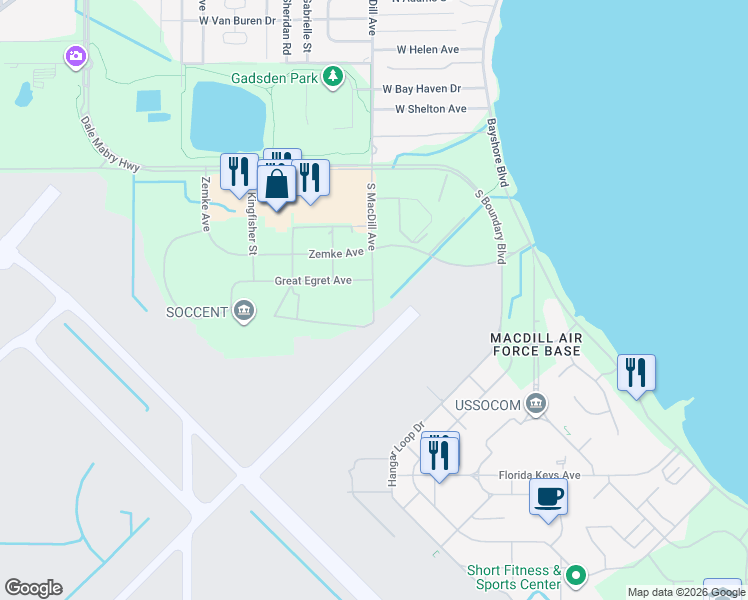 map of restaurants, bars, coffee shops, grocery stores, and more near South MacDill Avenue in Tampa