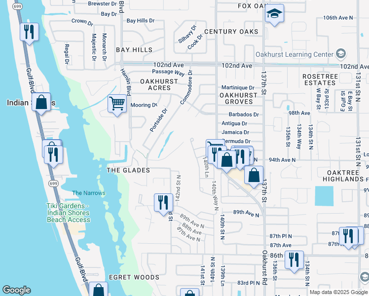 map of restaurants, bars, coffee shops, grocery stores, and more near 9529 141st Street North in Seminole