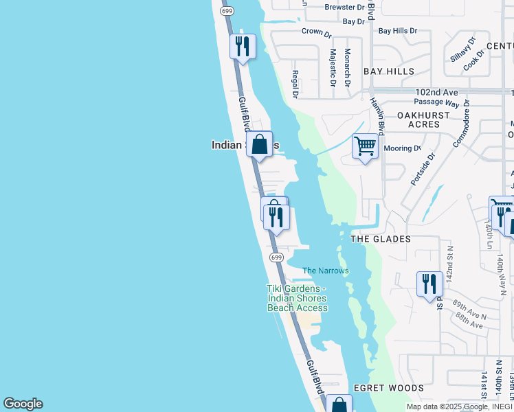 map of restaurants, bars, coffee shops, grocery stores, and more near 19734 Gulf Boulevard in Indian Shores