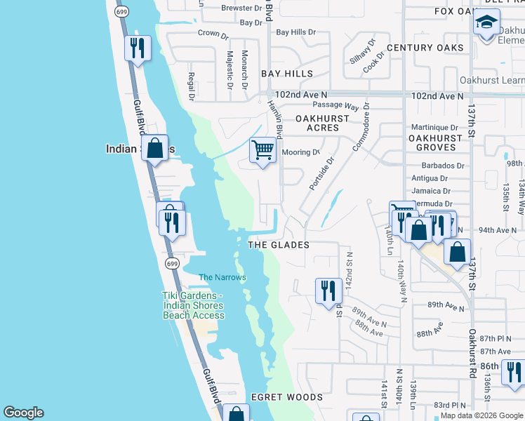 map of restaurants, bars, coffee shops, grocery stores, and more near 9481 Tara Cay Court in Seminole