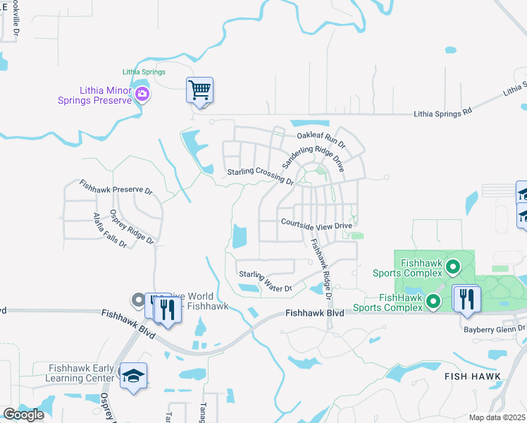 map of restaurants, bars, coffee shops, grocery stores, and more near 5324 Sanderling Ridge Drive in Lithia