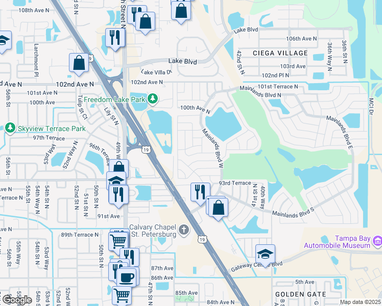 map of restaurants, bars, coffee shops, grocery stores, and more near 4480 96th Terrace North in Pinellas Park