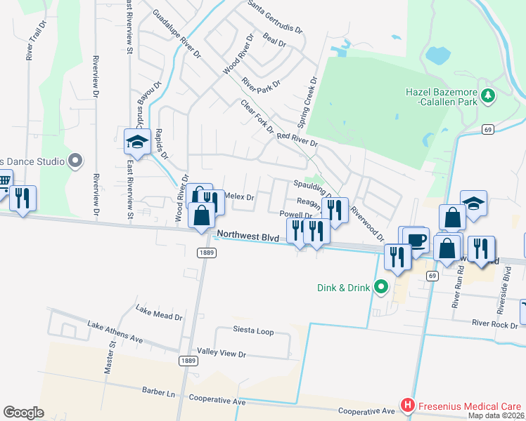 map of restaurants, bars, coffee shops, grocery stores, and more near 4001 Moorhead Drive in Corpus Christi