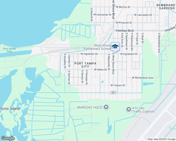 map of restaurants, bars, coffee shops, grocery stores, and more near 7402 South Swoope Street in Tampa